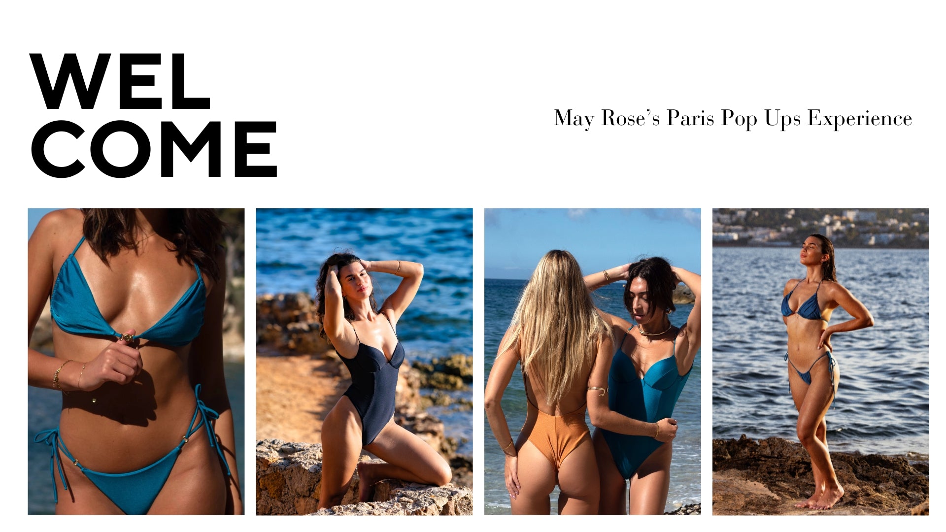 Boutique bikini Paris : maillots de bain femme luxe, bikinis string et swimwear premium May Rose. Design Paris, fabrication Italie, essayage et collection exclusive.
