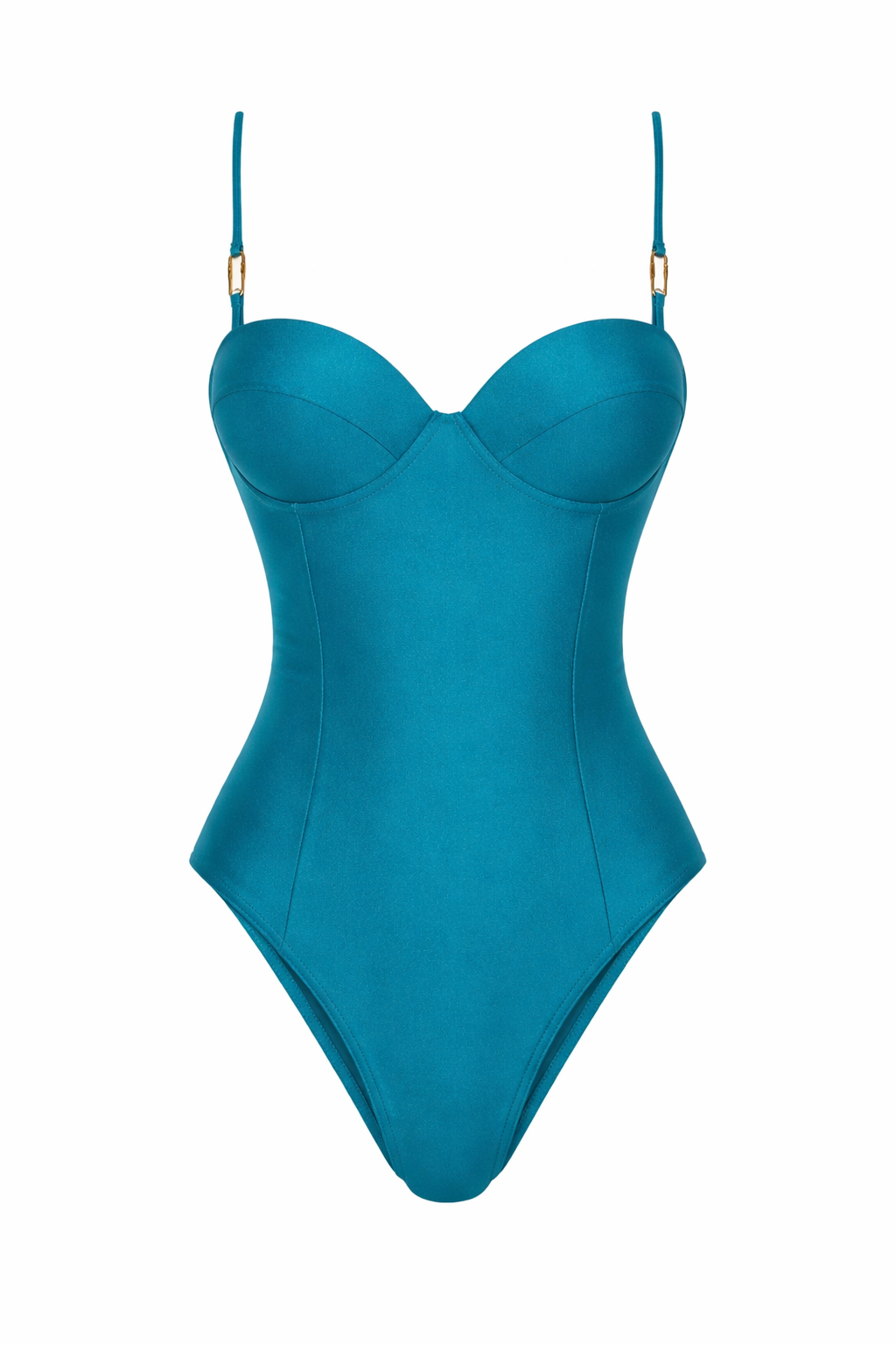 emerald backless corset style one piece swimsuit with gold charms safety pin detail